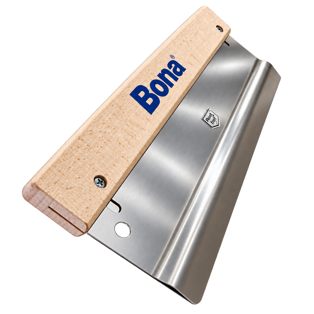 Bona flat bladed trowel blade and wooden grip detail