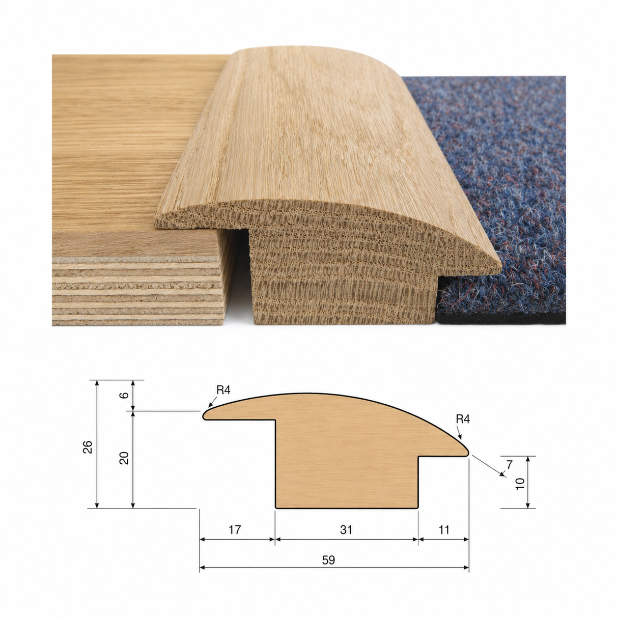 Wood To Carpet - Solid Oak Reducer Threshold