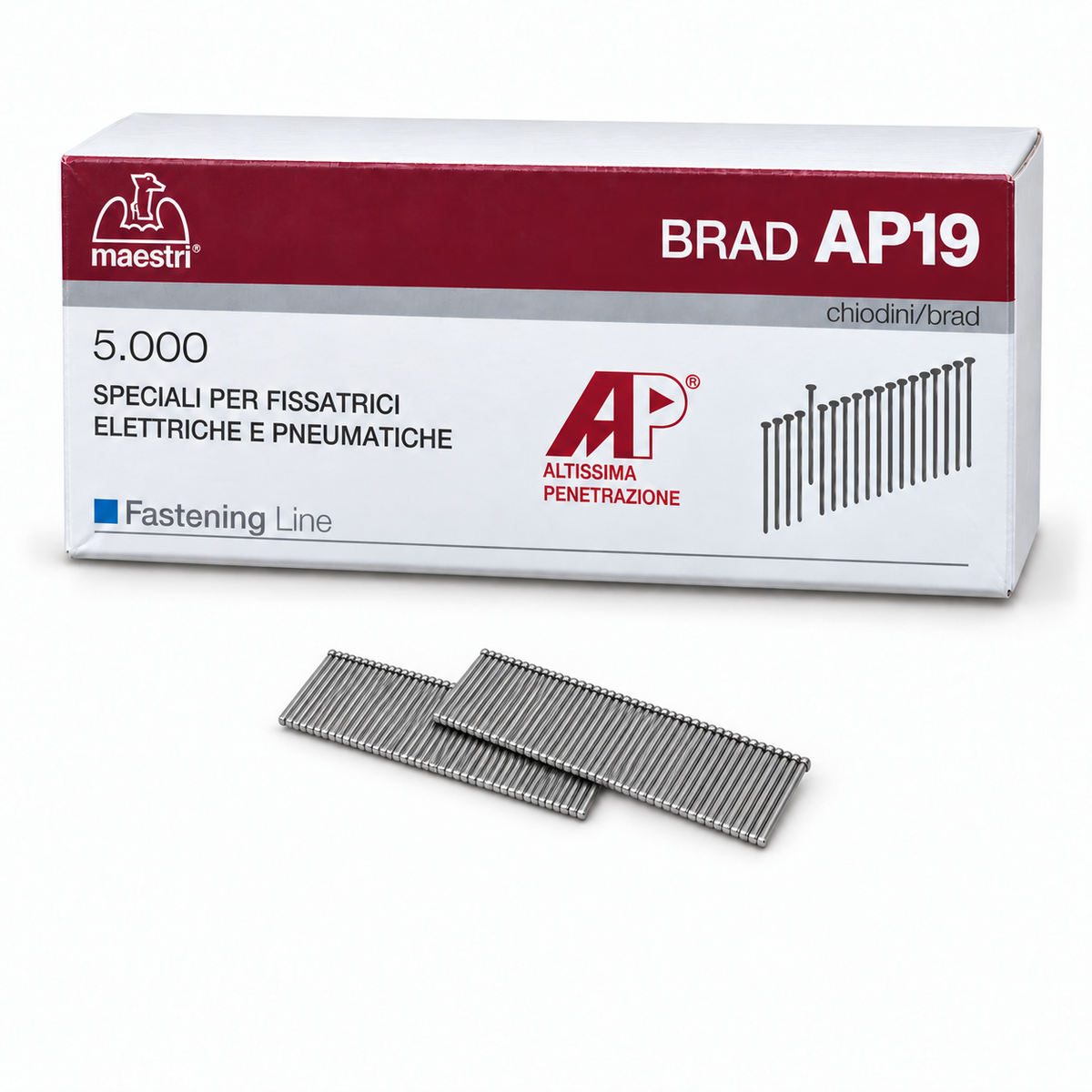 Maestri AP19 19mm brad nails with box, pack of 5000