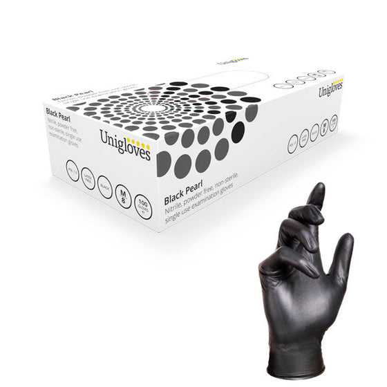 UNIGLOVES Black Pearl Nitrile Gloves (Box Of 100)