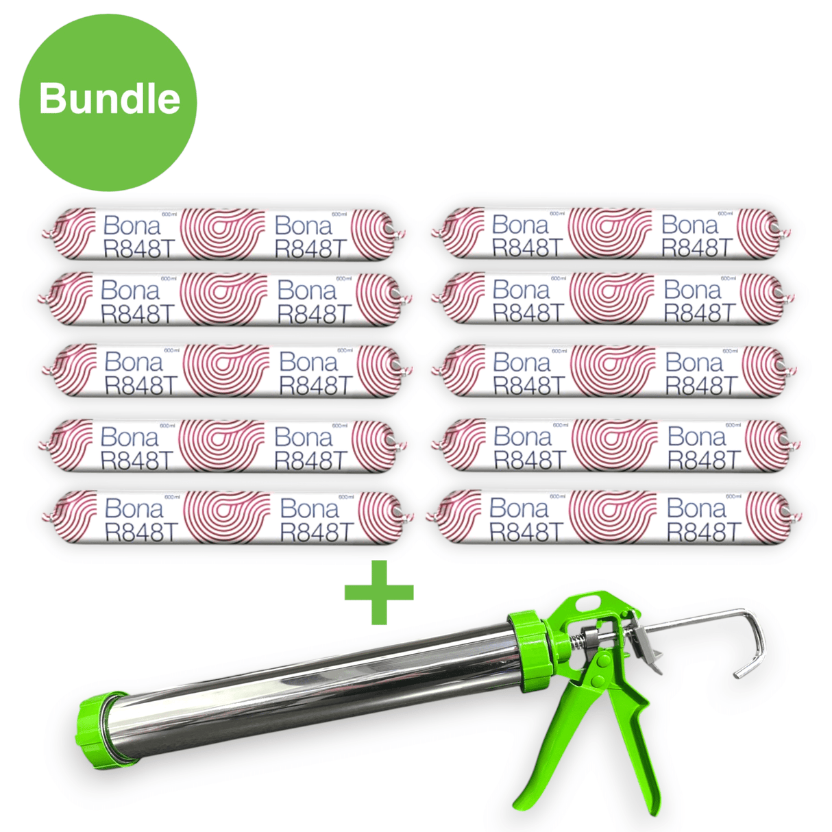 10 x Bona R848T Sausages 1kg (600ml) + Adhesive Gun 600ml - Wiltshire Wood Flooring Supplies