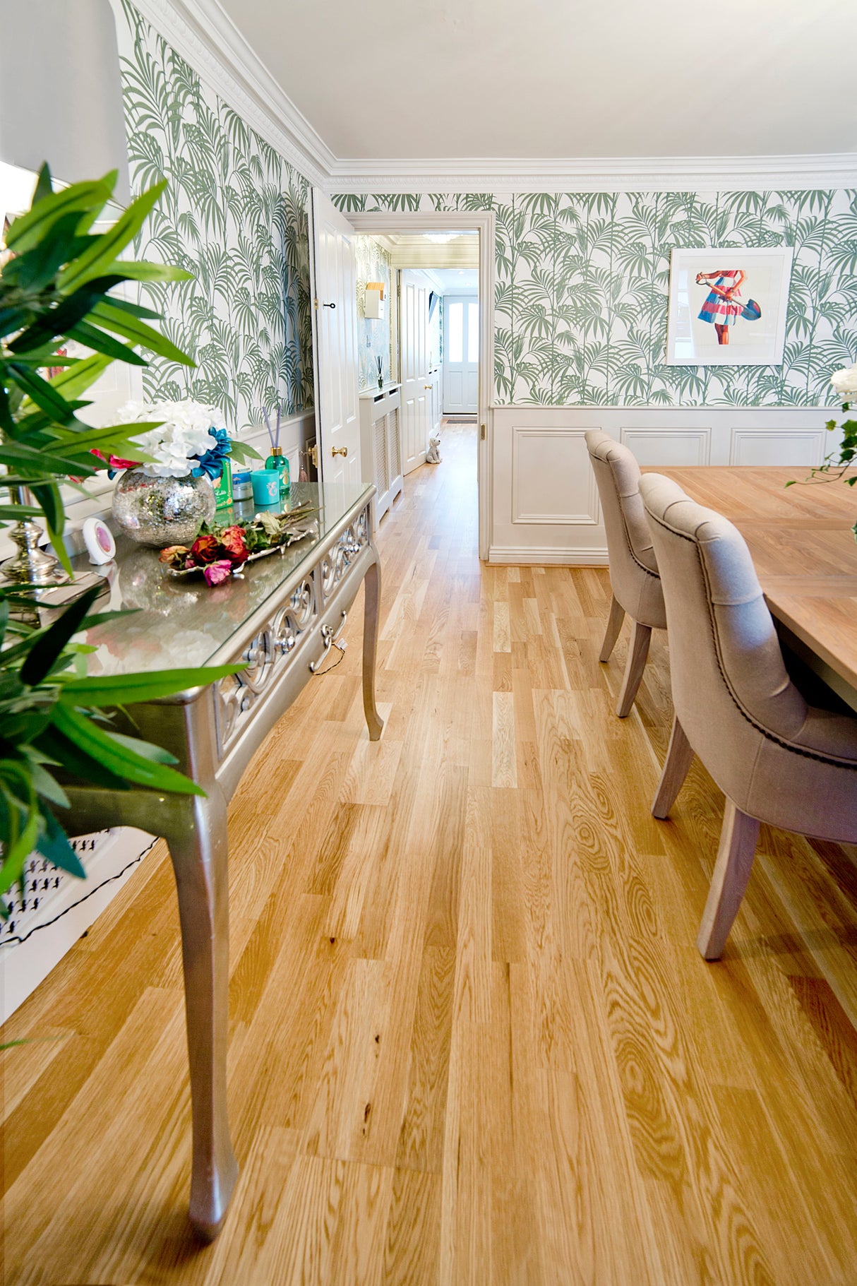Botanical home design with Driftwood Deckboard Oak three-strip wood flooring