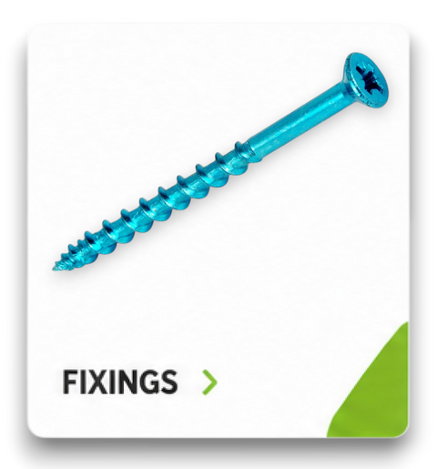 Blue screw on a white background with 'FIXINGS' text.