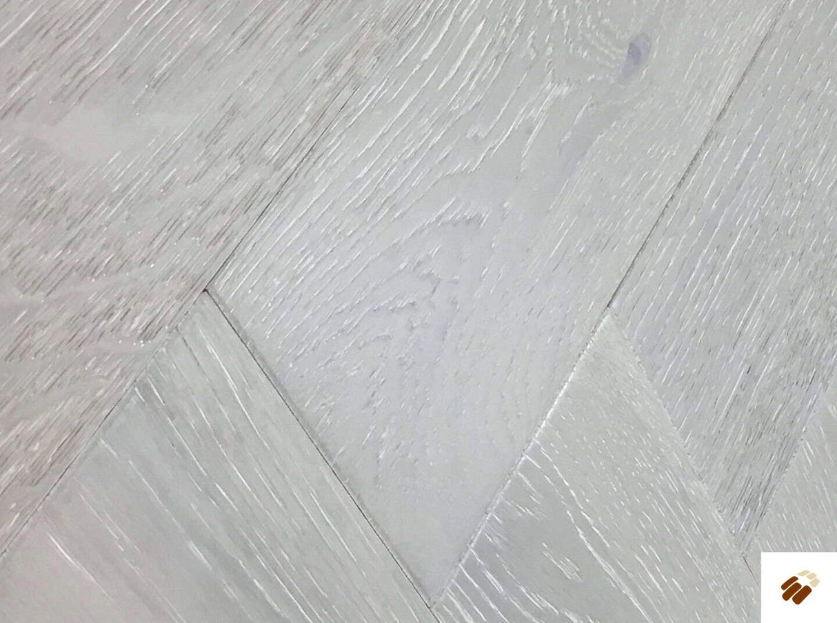 Oak Herringbone Flooring - 120mm – Benton - Grey Limed Oak - Select