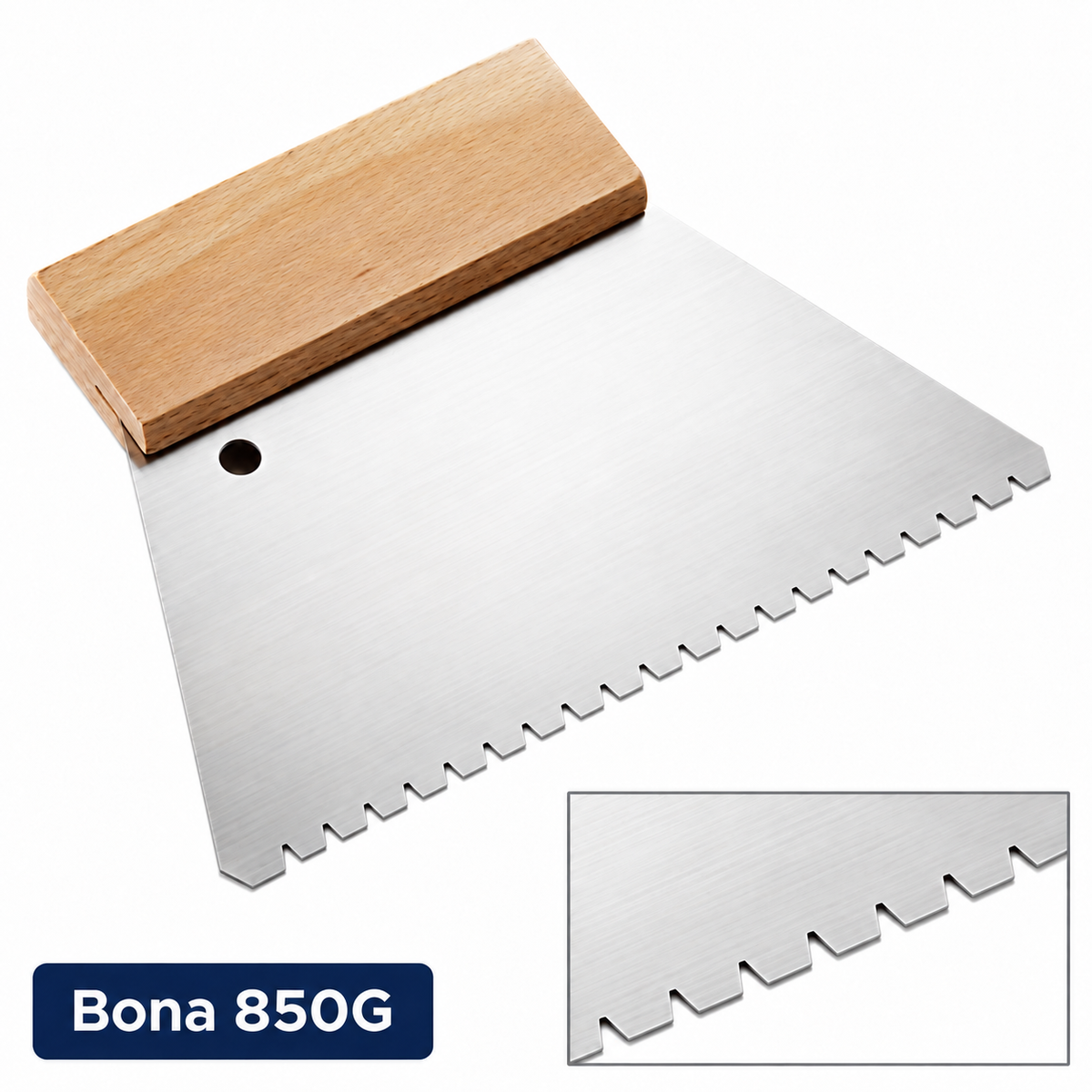 Bona 850G B6 adhesive trowel with tooth profile close-up