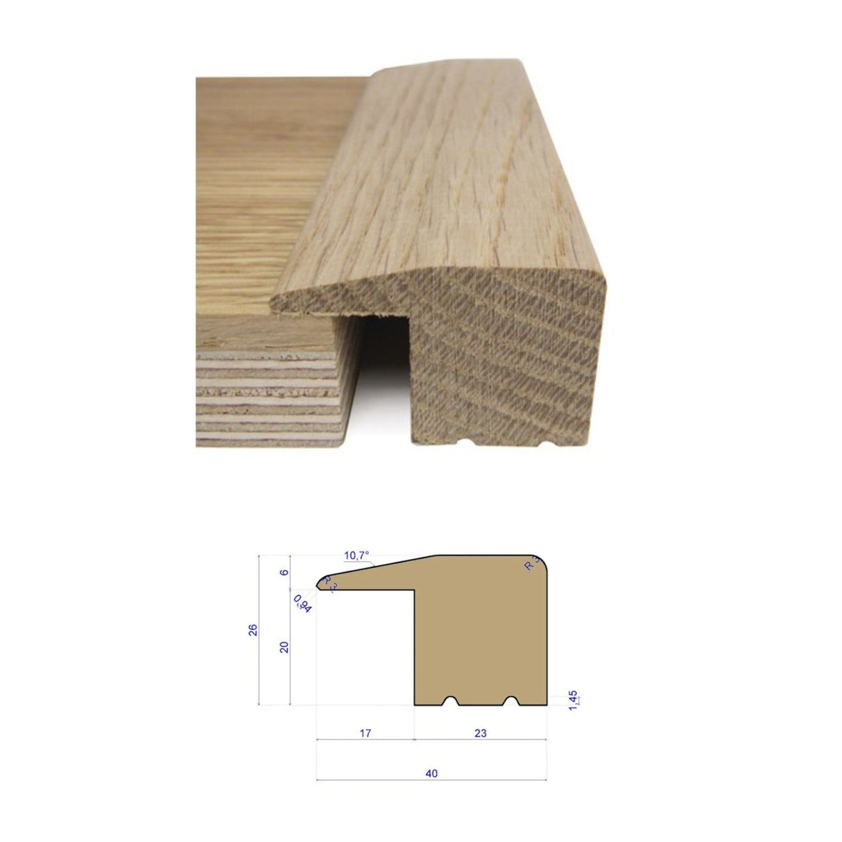 L - Section - Solid Oak Threshold - Wiltshire Wood Flooring Supplies