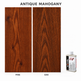 Morrells Light Fast Wood Stain 100ml sample in Antique Mahogany with indicative appearance on pine and oak