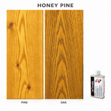 Morrells Light Fast Wood Stain 100ml sample in Honey Pine with indicative appearance on pine and oak