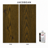 Morrells Light Fast Wood Stain 100ml sample in Jacobean with indicative appearance on pine and oak