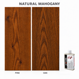 Morrells Light Fast Wood Stain 100ml sample in Natural Mahogany with indicative appearance on pine and oak