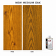 Morrells Light Fast Wood Stain 100ml sample in New Medium Oak with indicative appearance on pine and oak