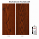 Morrells Light Fast Wood Stain 100ml sample in Rich/Dark Mahogany with indicative appearance on pine and oak
