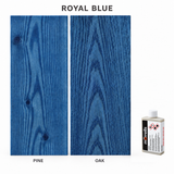 Morrells Light Fast Wood Stain 100ml sample in Royal Blue with indicative appearance on pine and oak