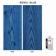 Morrells Light Fast Wood Stain 100ml sample in Royal Blue with indicative appearance on pine and oak