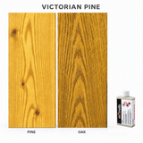 Morrells Light Fast Wood Stain 100ml sample in Victorian Pine with indicative appearance on pine and oak