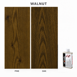 Morrells Light Fast Wood Stain 100ml sample in Walnut with indicative appearance on pine and oak
