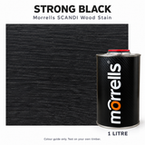 Morrells SCANDI Strong Black wood stain 1L with indicative stained wood colour