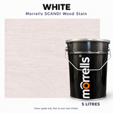 Morrells SCANDI White wood stain 5L tin with indicative stained wood colour