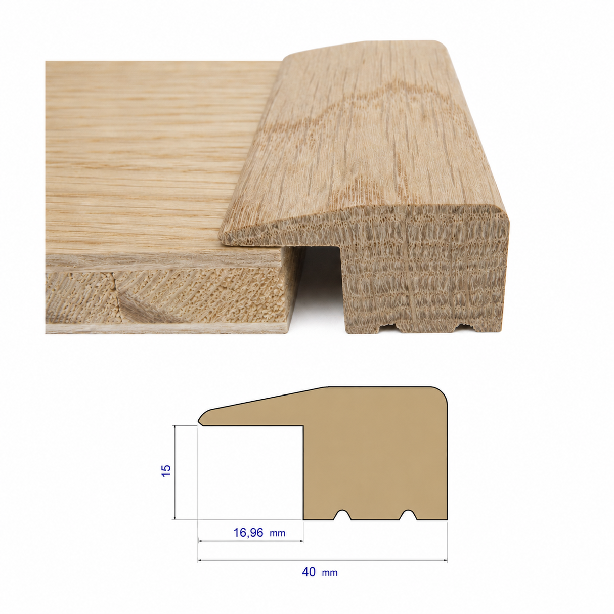 Solid oak L-section threshold with a 15 mm rebate and 40 mm overall
