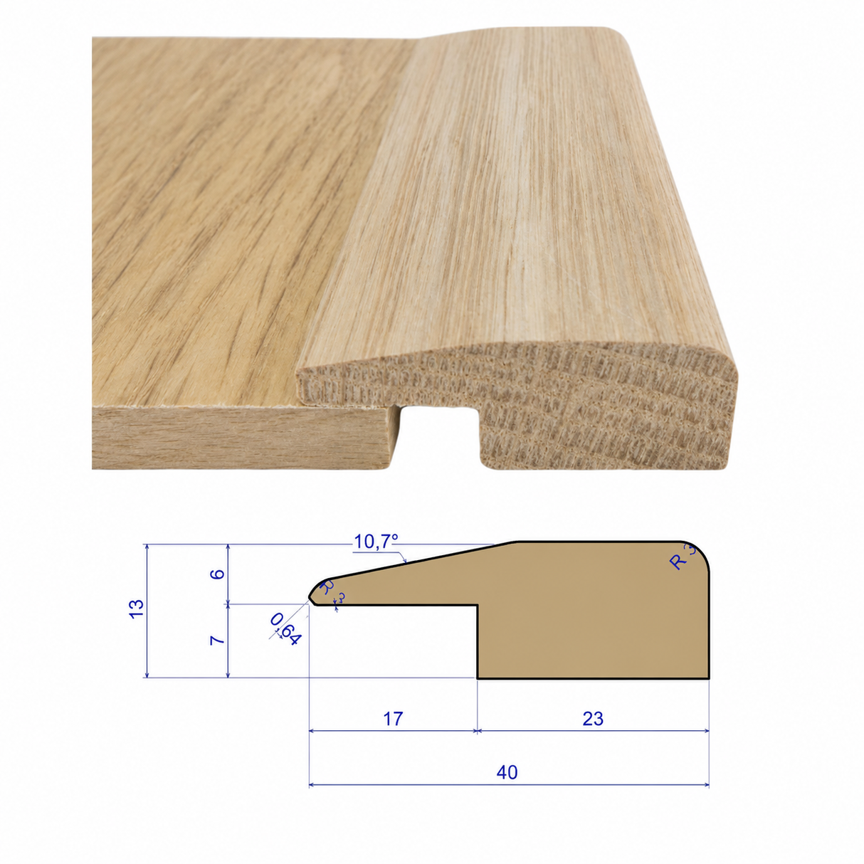 Solid oak ramp threshold with a 7 mm rebate