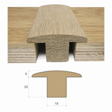 Solid oak T-section threshold with 20 mm stem height and 19 mm stem width