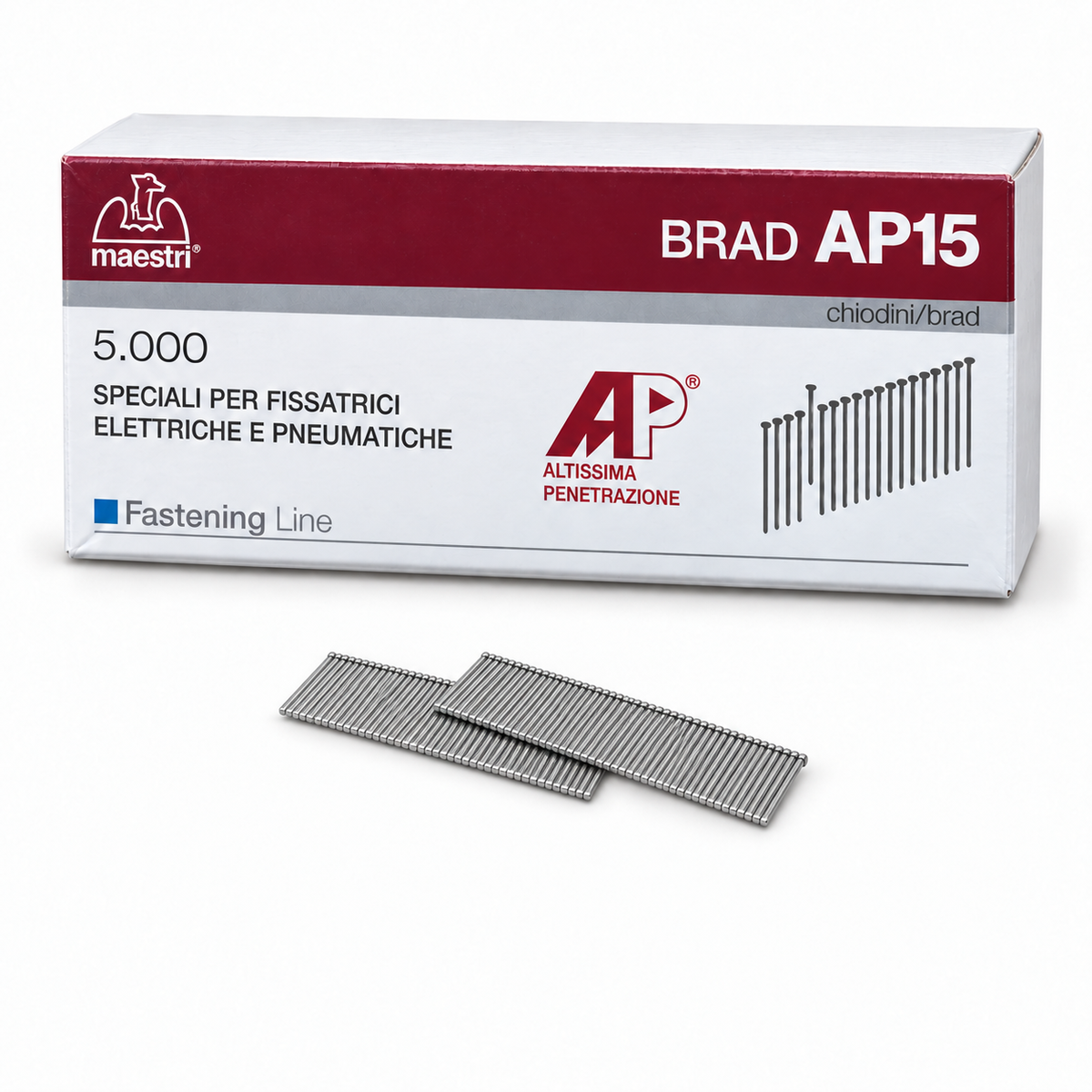Maestri AP15 15mm brad nails with box, pack of 5000