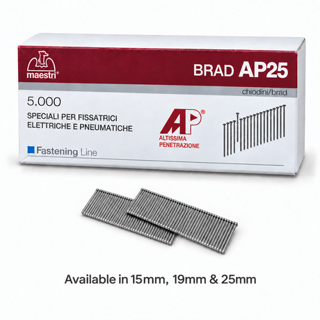 Spotnails Maestri brads box with collated nails, available in 15mm, 19mm and 25mm, pack of 5000