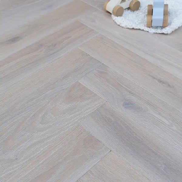 Staki White Brushed Herringbone Rustic Oak LED Oil (0.80sqm pack) - Wiltshire Wood Flooring Supplies