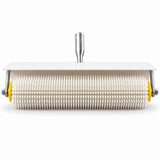 Front view of XEPA spiked screed roller showing aligned white spikes and top splash guard