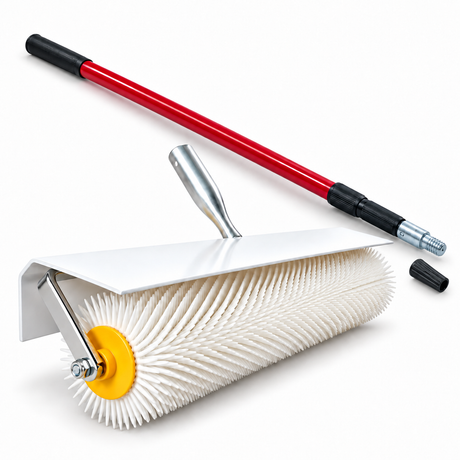 XEPA spiked screed roller with red extension pole and black push-fit adaptor