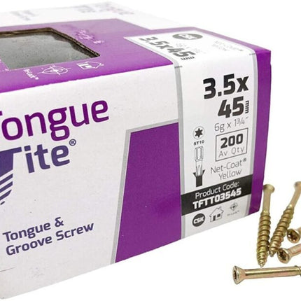 Tongue-Tite Tongue and Groove Screw 3.5 x 45mm Torx Drive Zinc Yellow (Box of 200) - Wiltshire Wood Flooring Supplies