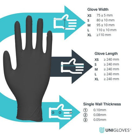 UNIGLOVES Black Pearl Nitrile Gloves (Box Of 100) - Wiltshire Wood Flooring Supplies